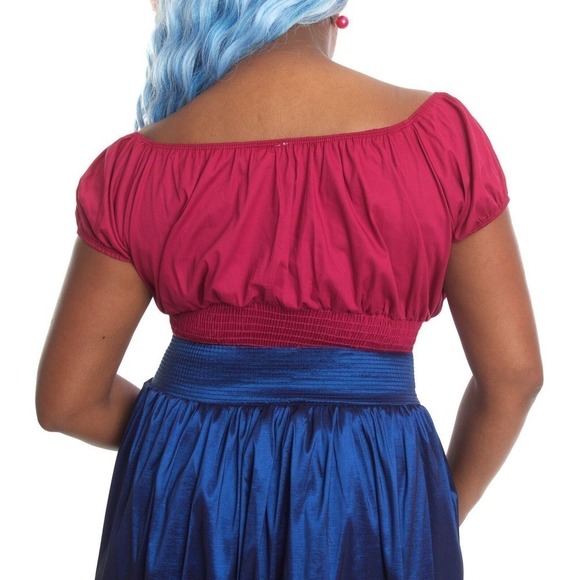 Blue Full Flare Skirt w Pockets Elastic Waist Medium W26-29" - Hey Viv - Picture 3 of 4